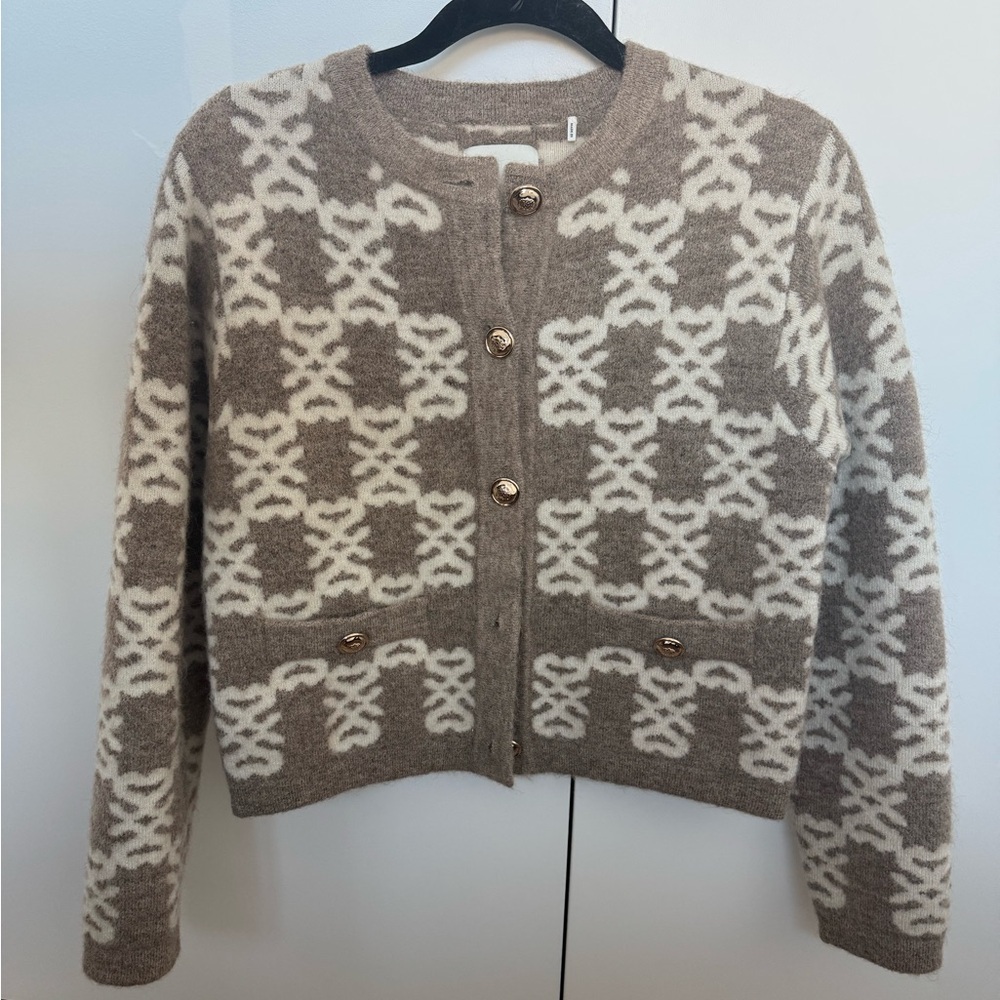 Sandro Sandro Camel and Cream Geometric Cardigan